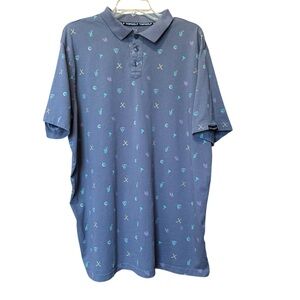 Top Golf Polo Shirt Size XXL Gray All Over Print Golf Drinks Clubs